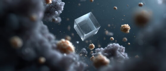 Poster - Futuristic smart television design amidst floating glass and clouds in abstract space