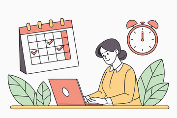 Poster - Individual working at a desk with a laptop and planning tools while managing time and tasks effectively