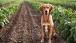 © Artsaba Family - A golden retriever sits attentively in a lush field of crops, showcasing its loyal nature