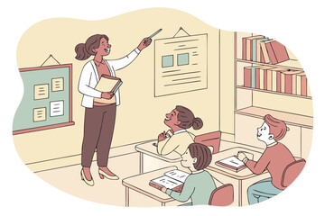 Poster - Teacher instructs students in classroom with focus on engagement and learning during a lesson