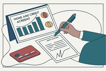 Poster - Analyzing financial data while managing credit and budget during a business review meeting