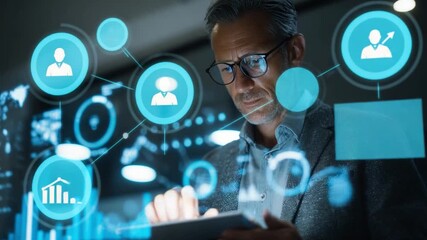Poster - Data Analysis: A focused individual meticulously analyzes digital data.