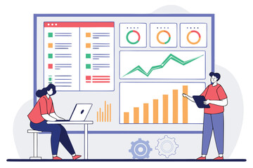 Poster - Data analysis and team collaboration in a modern workspace with interactive dashboards and charts