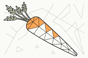 Poster - Colorful geometric carrot illustration showcasing vibrant orange and green details with a minimalist design against a light background