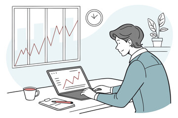 Poster - Professional working on financial analysis with growing graph trends in modern office environment