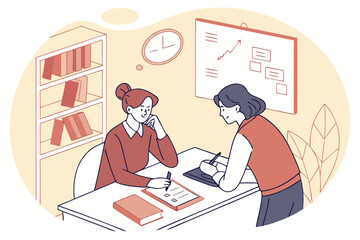 Poster - Two colleagues engaged in a collaborative work session in a modern office environment, sharing ideas and discussing project details together