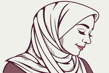 Poster - Portrait of a young woman wearing a hijab, displaying a serene expression, in a minimalist style that emphasizes elegance and grace