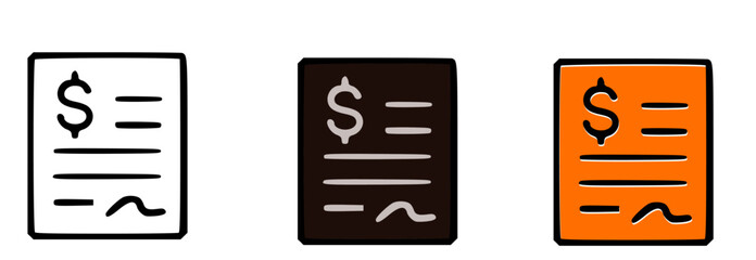 Aufkleber - Three stylized financial documents in black, dark gray, and orange.
