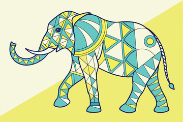 Poster - Colorful geometric elephant design showcasing vibrancy and artistic flair with intricate patterns and shapes against a minimalist backdrop