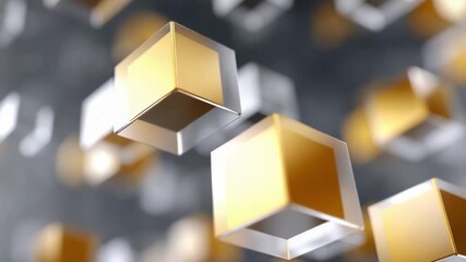 Aufkleber - golden cubes in the abstract: golden and translucent cubes float within a dynamic, out-of-focus ambi
