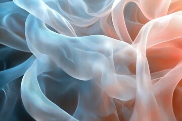 Poster - 3d rendered background, smooth flowing transparent silky material weaving and intertwining, pastel colors, translucent and overlapping, trending background image, octane render. Generative AI.