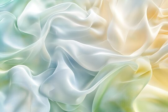3d rendered background, smooth flowing transparent silky material weaving and intertwining, pastel colors, translucent and overlapping, trending background image, octane render. Generative AI.
