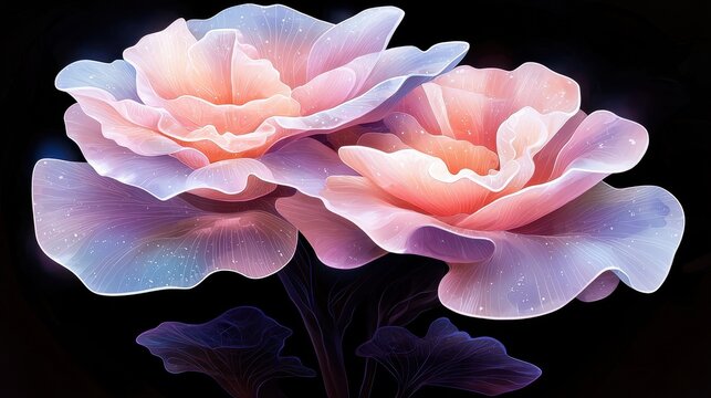 Glowing Pixel Art Flowers with Delicate Gradient Petals on a Dark Background