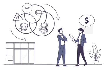 Aufkleber - Business professionals discussing financial strategies in a modern office setting during a workday