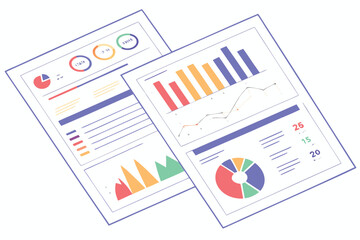 Poster - Colorful data visualizations on reports showcasing graphs and charts to analyze performance metrics and trends in a business setting