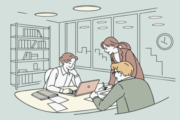 Poster - Group of professionals collaborating in a modern office during a brainstorming session