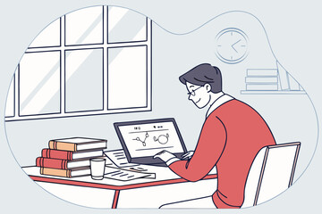 Poster - Person studying at a desk with books and a laptop during the day in a well-lit room, displaying a focus on academic work and research projects