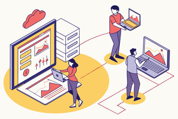 Poster - Collaborative digital workspace featuring data analysis and productivity tools in a modern office environment