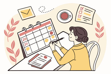 Poster - Planning schedules and organizing tasks at a desk with a calendar and checklist during a productive daytime session