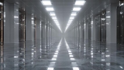 Poster - Endless Corridor: a captivating architectural expanse, the corridor recedes into infinity. It creates a sense of space and grandeur, with soft, even lighting enhancing its clean, modern aesthetic. 