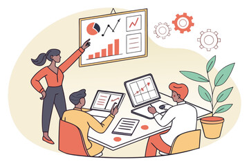 Poster - Business team analyzing financial growth data during a collaboration meeting in a modern office environment