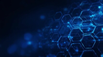 Poster - Digital Hexagons: A striking, deep blue digital rendering showcasing interconnected hexagonal shapes. The abstract image evokes futuristic technological innovation and connectivity. 