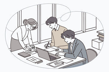 Poster - Collaborative teamwork in a modern office setting with individuals engaged in creative brainstorming and designing new ideas