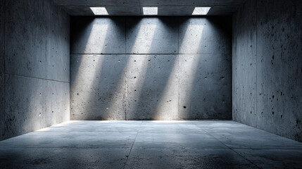 Poster - Concrete room with beams of light streaming through skylights creates dramatic and moody atmosphere