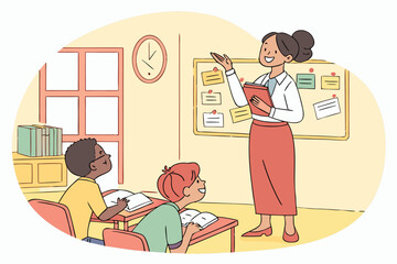 Poster - Engaging teacher instructs students in a vibrant classroom environment during a lively lesson on learning concepts and student participation