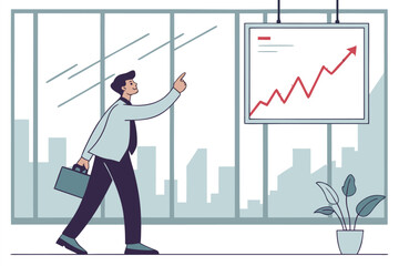 Poster - Business professional walks confidently towards a growth chart in an office environment during the day showcasing success and ambition