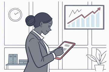 Poster - Business professional analyzing growth trends while using a digital tablet in a modern office environment