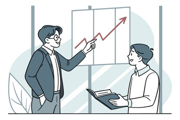 Poster - Business meeting highlights growth strategies through effective communication in a modern office setting during daytime hours