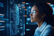 © Vilaysack - Focused professional analyzing data on futuristic interface, showcasing advanced technology and innovation in modern workspace