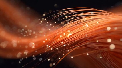 Poster - Fiber Optic strands: Illuminated close-up of orange optical fiber strands, conveying innovation, connectivity, and information flow. It's a visual representation of speed and technology.