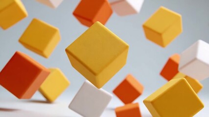 Poster - Geometric Cubes: A visually arresting composition of vibrant geometric cubes, each flaunting a distinct hue, float seemingly weightlessly, conjuring an intriguing sense of depth and artistic charm.