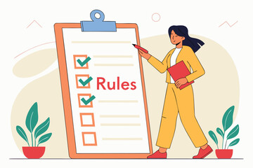 Poster - Checklist for effective planning and organization with a focus on clarity and structure presented by a woman in a professional setting