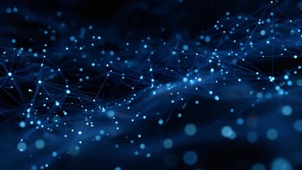 Poster - Abstract Network of Dots: A captivating digital representation of an interconnected network, showcasing glowing blue dots and lines in a dynamic, futuristic arrangement.