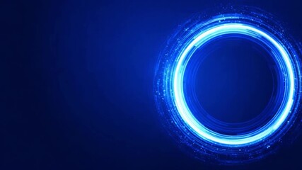 Poster - Futuristic Circle: A mesmerizing graphic featuring a bright blue glowing circle on a dark background, emitting a sense of technological advancement and futuristic design. 