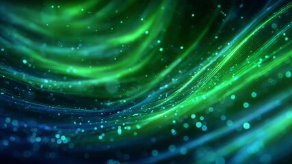 Poster - Flowing Cosmic Energy: An abstract visualization of ethereal cosmic energy in vibrant shades of green and blue, depicting graceful flowing curves.