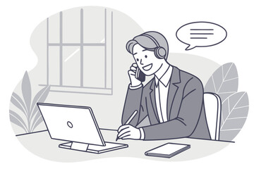 Aufkleber - Professional man engaged in a phone conversation while taking notes at his desk during a work session at home