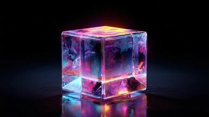 Poster - Illuminated Geometric Cube: A captivating and luminous geometric cube, with intricate internal reflections and radiant, multi-colored light.