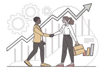 Poster - Business partnership meeting with handshake and growth graphs indicating success in strategy and teamwork at a corporate setting