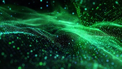 Poster - Green Tech Waves: A mesmerizing depiction of green technological waves, featuring an ethereal flow of digital particles.