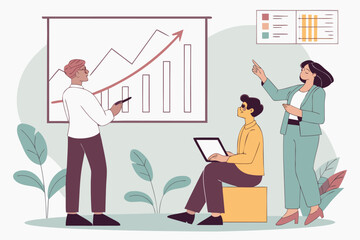Poster - Colleagues discussing business growth strategy in a modern office setting during a team meeting