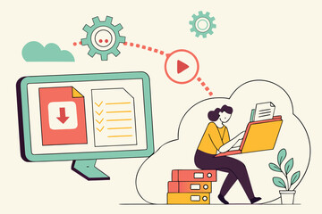 Aufkleber - Understanding digital documentation with a focus on organization and efficiency during document downloading and file management processes in a work setting
