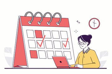 Poster - Person working on a laptop while planning tasks with a calendar in an office environment during the day