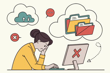 Poster - Frustrated individual encountering data loss while working on a computer in a home environment, depicting a sense of urgency and concern about file retrieval