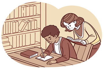 Poster - Students studying together in a cozy library atmosphere while sharing knowledge and resources during an afternoon session