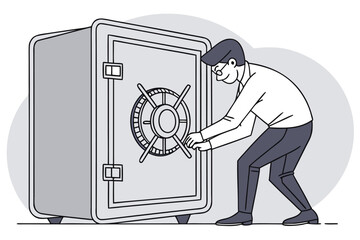 Aufkleber - Man opens large safe in a modern office space during the day without any distractions or interruptions