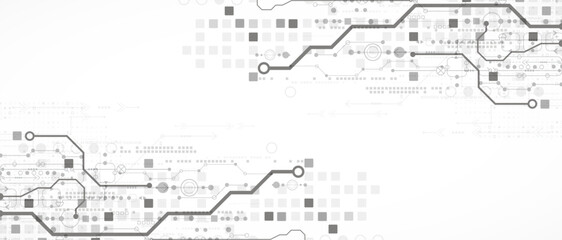 Poster - Technological background in gray colors. Used technical lines and a pattern of squares with different shades of gray.